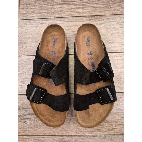 Birkenstock Arizona Soft Footbed Black Suede Sandals Mens Sz 40 L9 M7 - Picture 3 of 12